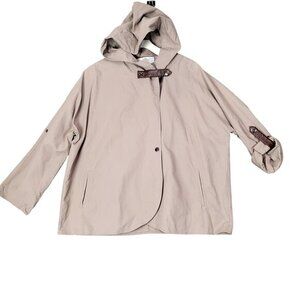 JACKY BY BB DAKOTA Womens Hooded Coat SZ S‎ Poncho Cape Roll-Tab Sleeve Beige